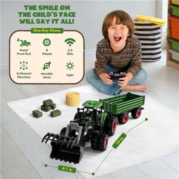Remote Control Tractor Toy, Kids RC Tractor Set & Truck and Trailer Front Loader - Picture 4 of 7